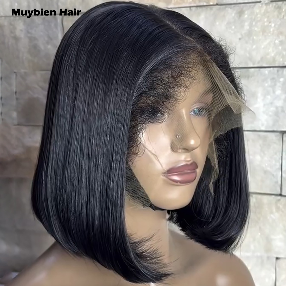 Glueless Wear And Go Human Hair Wig - 350の密度で、ベビーヘア付き、超ダブルドロー加工のストレートヘア、100％人毛を使用したボブスタイル、黒色、5x5または4x4のレースクロージャー、接着剤不要で、すぐに着用可能。