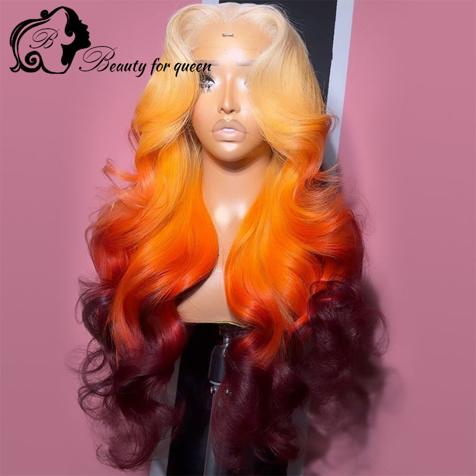 613 Blonde Body Wave Lace Front Wig - レースフロントストレートグルレスウィッグエクステンション女性用人毛ウィッグ100%高品質装着簡単613ピンクレッドグリーンオレンジボブ