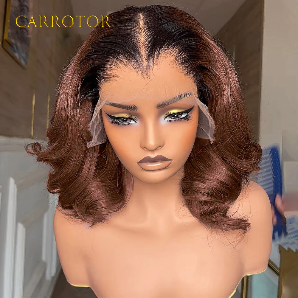 Lace Front Wigs - ラゴスヘアラインウィッグ 1b4 オンブレカラー 13x4 インビジブルレースフロントウィッグ ルーズディープウェーブ人毛ウィッグ