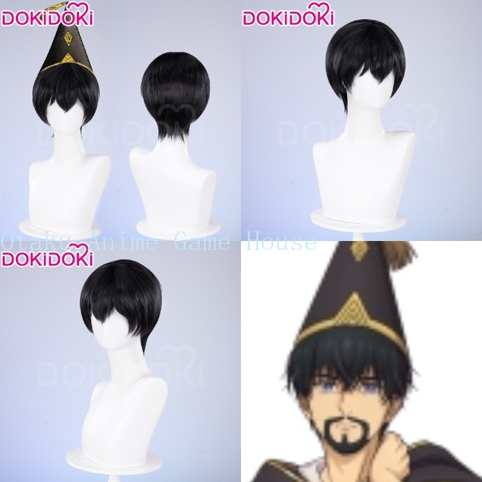 Synthetic Wigs - 魔女帽子アトリエオルルッジオコスプレウィッグアニメ黒髪ショートヘアコミコン小道具ロールプレイアクセサリー男性コーザーギフトハロウィン