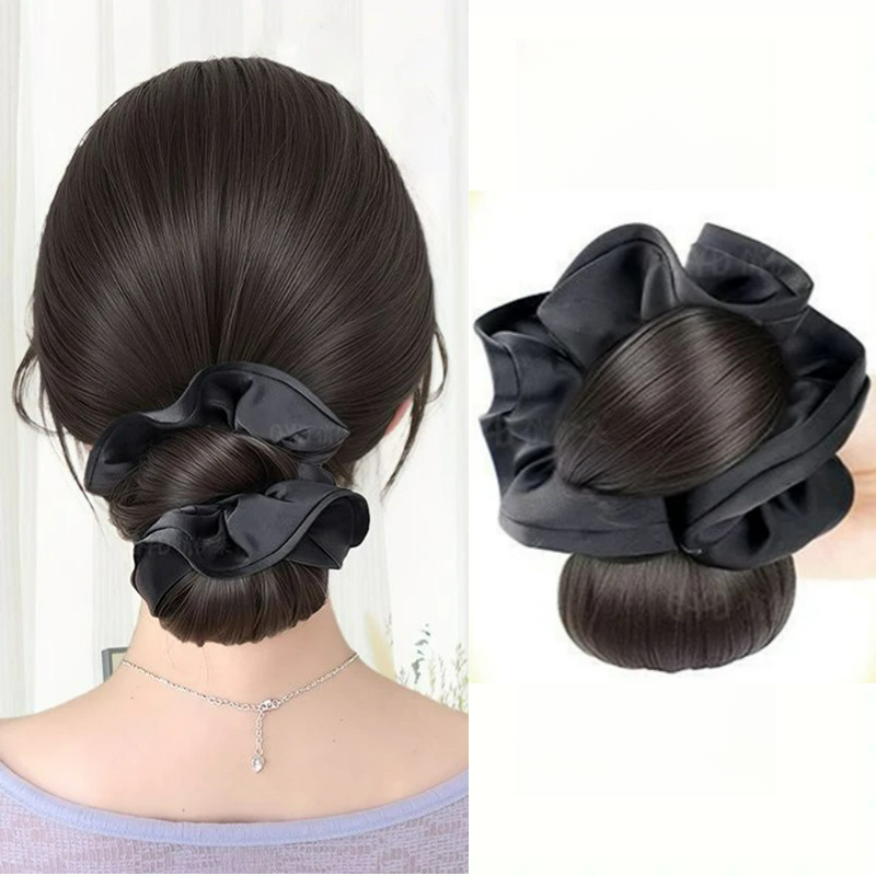 Claw Clip Messy Bun Hair Piece - 新しい合成サテンヘアタイ、クリップ付きシニヨンバン、ポニーテールヘアエクステ、ふわふわカールバンヘア、女性用デイリーユース