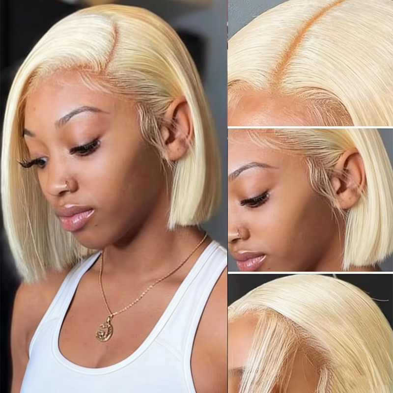 ハニーブロンドの7x6、613カラーの短いボブウィッグ。8～ - Glueless Wear And Go Human Hair Wig のレビューと価格