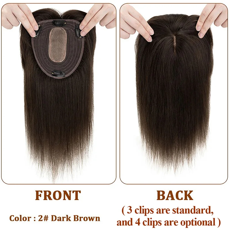 シルクベーストップ女性トッパークリップ本物の人毛かつら人毛エ - Seamless Clip In Hair Extensions Human Hair のレビューと価格
