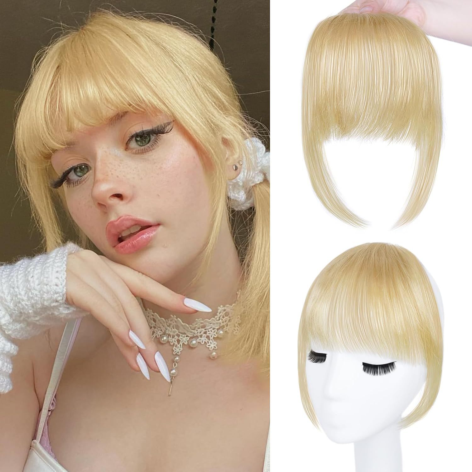 100% 人毛前髪クリップインエクステンションフロントフリン - Seamless Clip In Hair Extensions Human Hair のレビューと価格