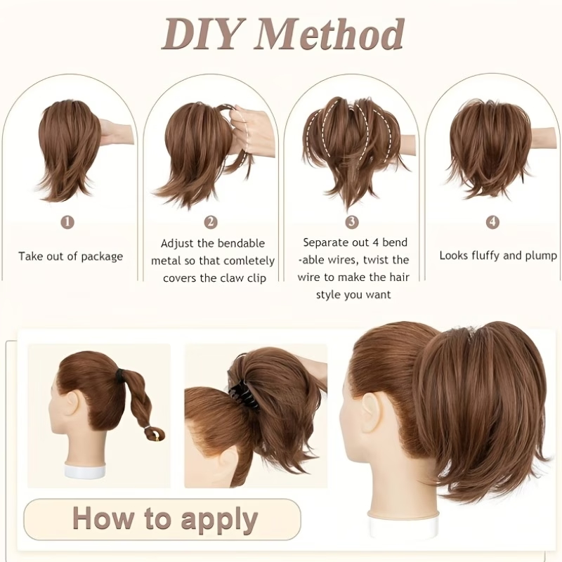 合成繊維製のクリップ式ポニーテールエクステンション。曲げやす - Claw Clip Messy Bun Hair Piece のレビューと価格