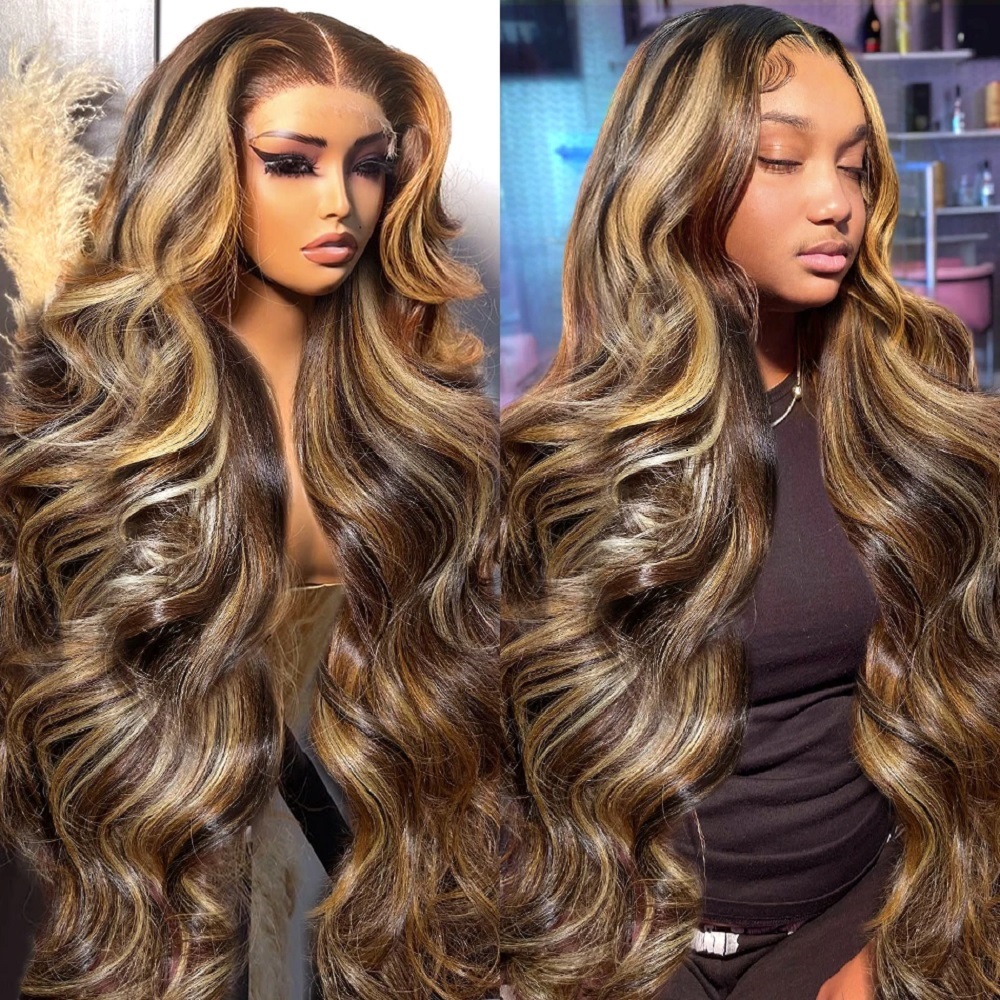 P4/27 ハイライトカラー 200密度 ボディウェーブ人毛 - Human Hair Wigs のレビューと価格