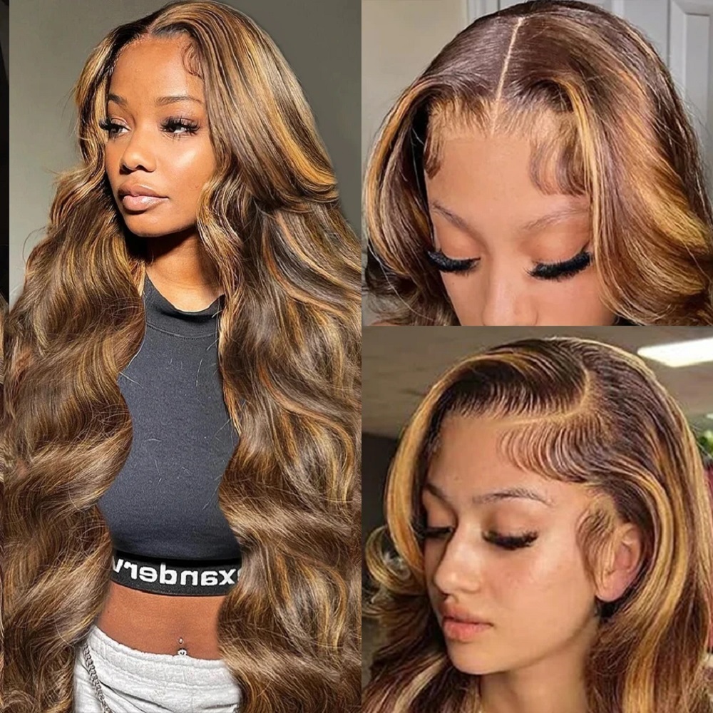 P4/27 ハイライトカラー 200密度 ボディウェーブ人毛 - Human Hair Wigs のレビューと価格