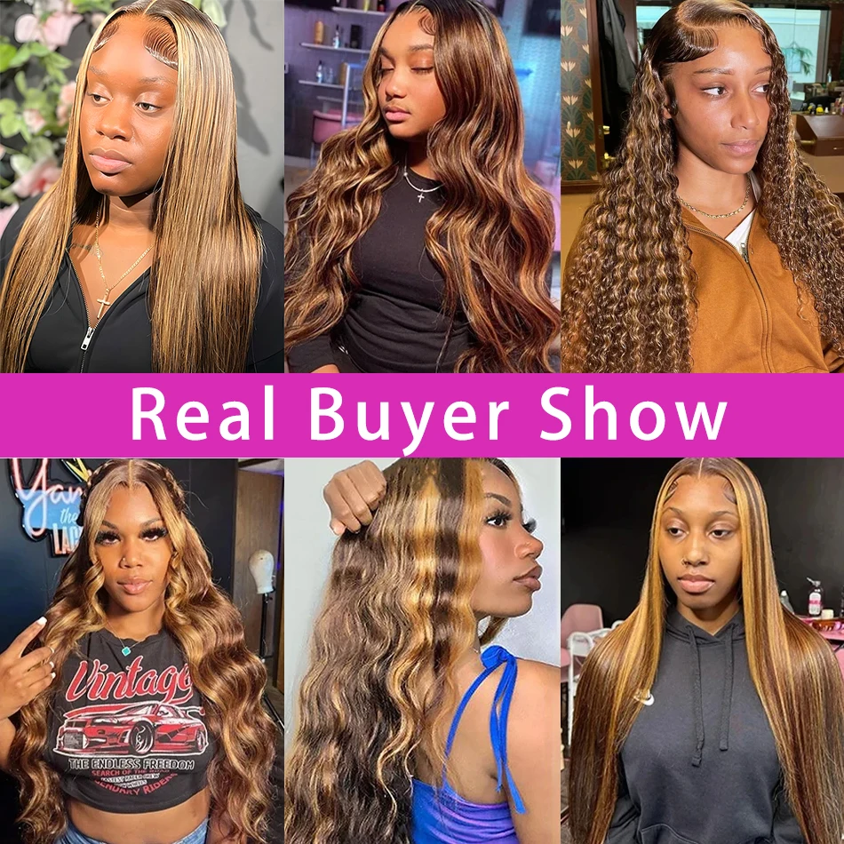 P4/27 ハイライトカラー 200密度 ボディウェーブ人毛 - Human Hair Wigs のレビューと価格