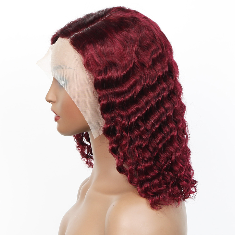 99j バーガンディ ディープボブ ウィッグ 人毛 ブラジリ - Pre Parted 13X4 Lace Front Bob Wig のレビューと価格
