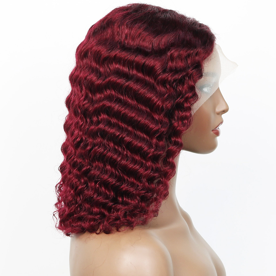 99j バーガンディ ディープボブ ウィッグ 人毛 ブラジリ - Pre Parted 13X4 Lace Front Bob Wig のレビューと価格