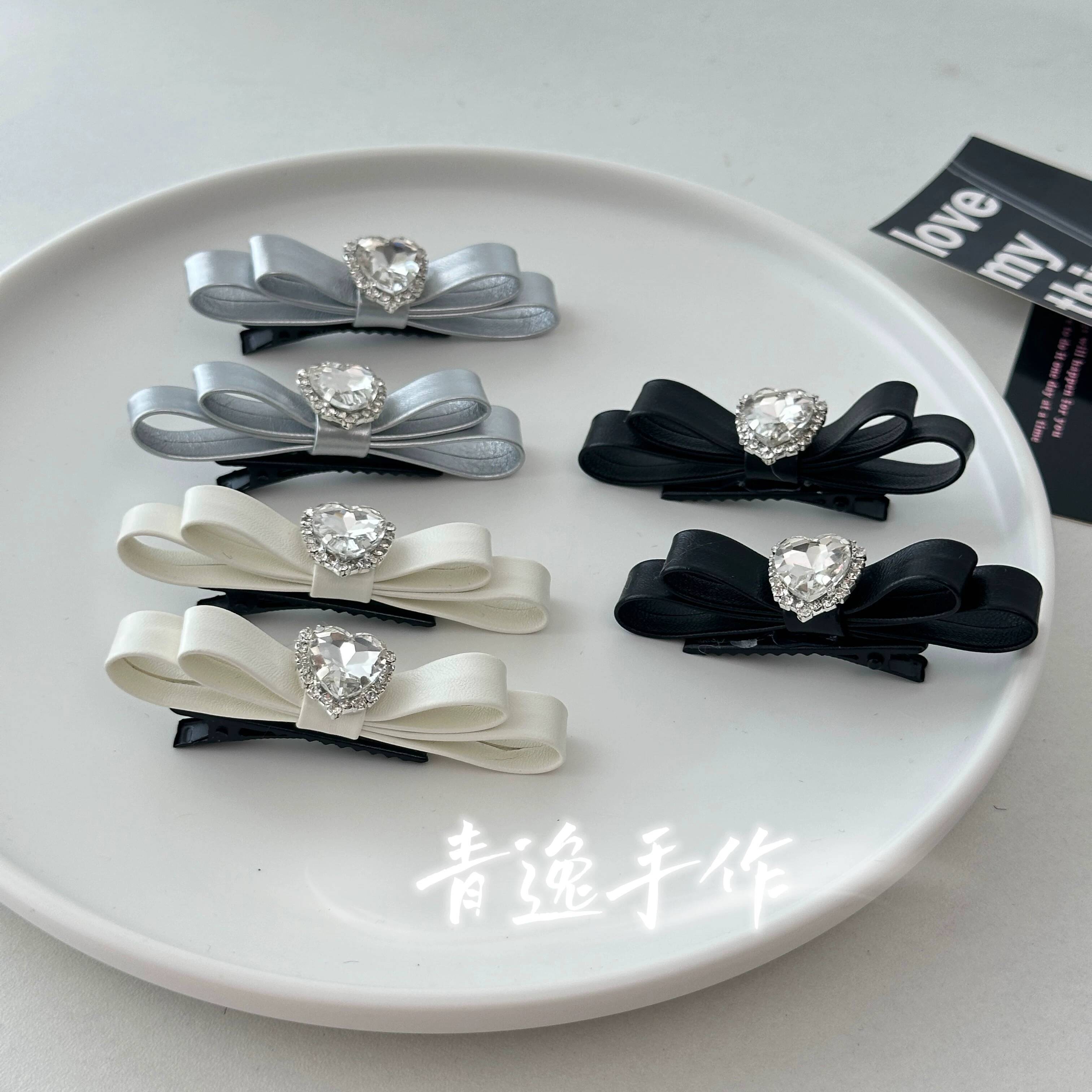 地雷風レース風ハート型ラインストーンヘアクリップ二層リボン付 - Hair Clips のレビューと価格