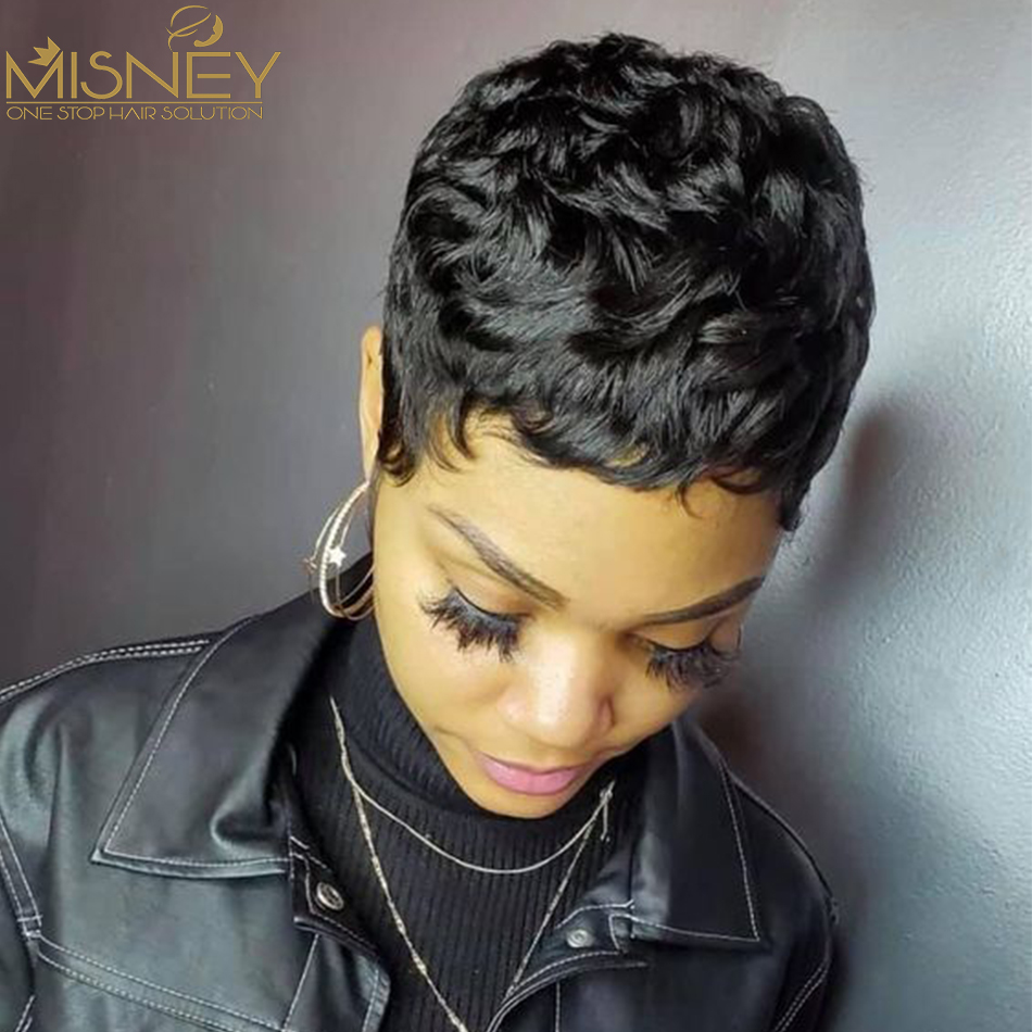ミスニー ショートボブ ストレート 人毛ウィッグ ナチュラル - Short Pixie Cut Wig Human Hair Cheap のレビューと価格
