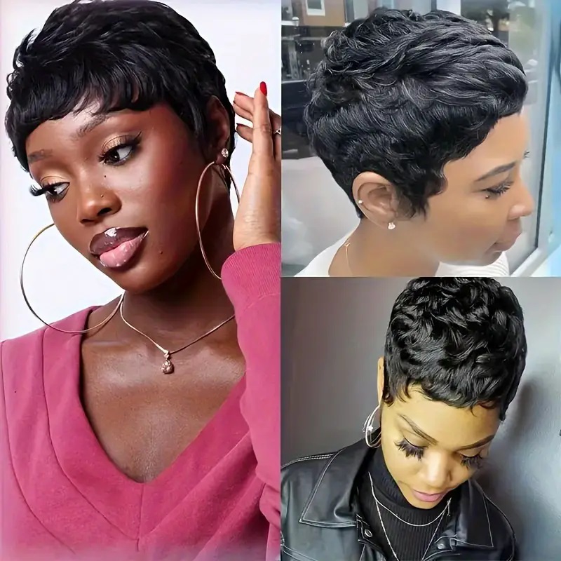 ミスニー ショートボブ ストレート 人毛ウィッグ ナチュラル - Short Pixie Cut Wig Human Hair Cheap のレビューと価格