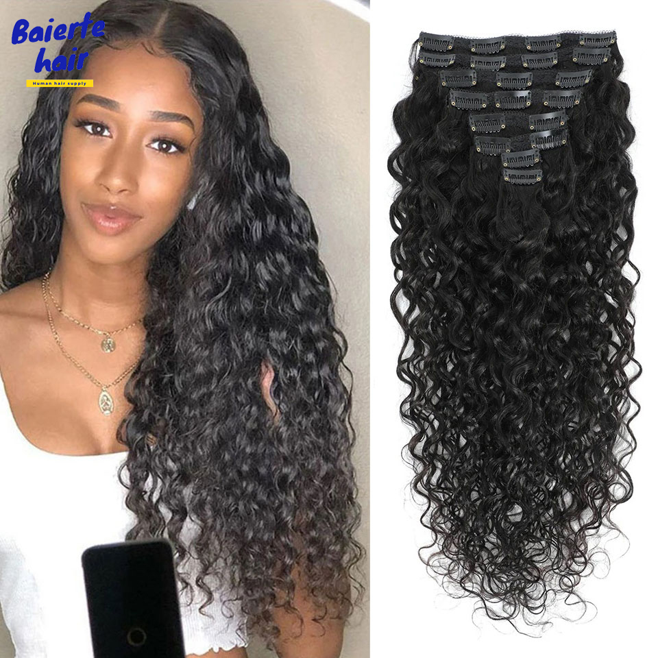 8～24インチ ウォーターウェーブ カール クリップ式人毛エ - Seamless Clip In Hair Extensions Human Hair のレビューと価格