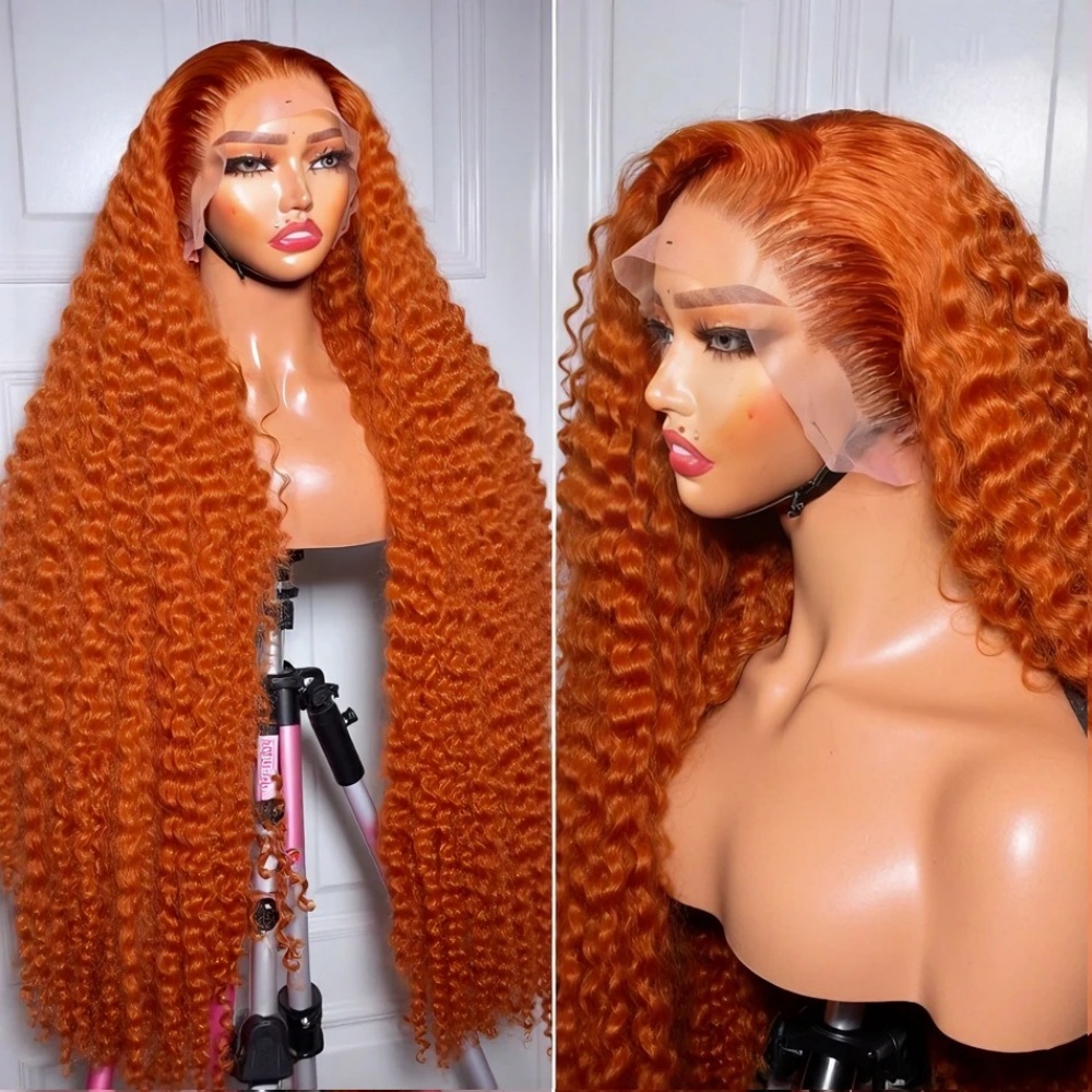 200%高密度ジンジャーオレンジディープウェーブ人毛ウィッグ - Hd Lace Frontal Wig Human Hair Pre Plucked のレビューと価格