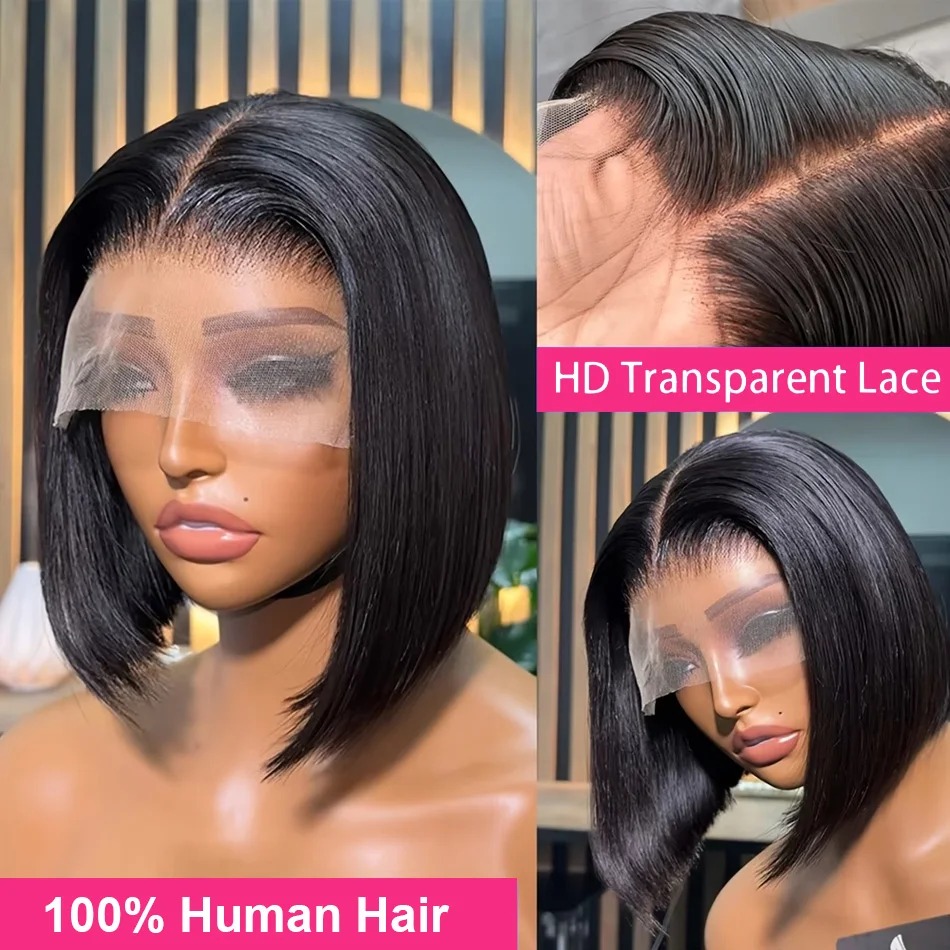 ボブウィッグ、人毛使用、短めのストレート、13x6のレースフ - Glueless Wear And Go Human Hair Wig のレビューと価格