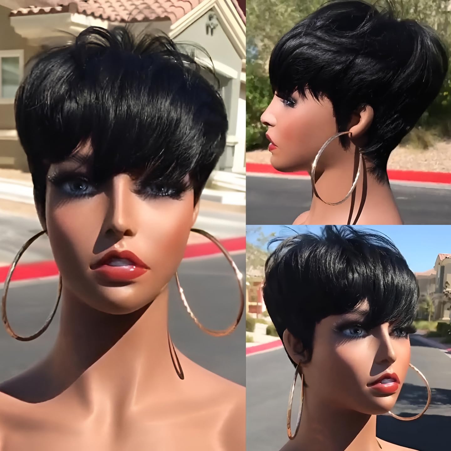 短い人毛ウィッグ、ピクシーカット、ストレート、ブラジル産、黒 - Short Pixie Cut Wig Human Hair Cheap のレビューと価格