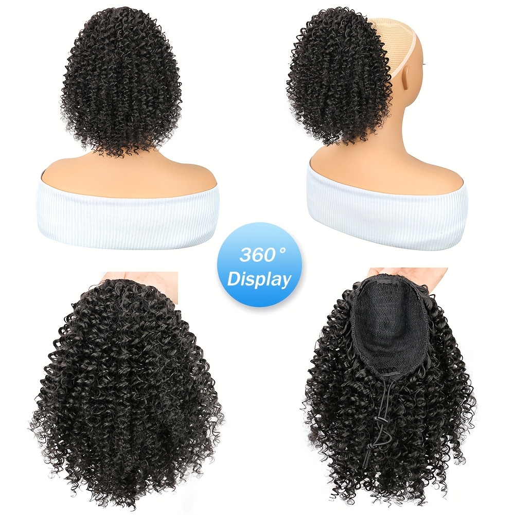 アフロ風のくせっ毛パフポニーテール、人工毛を使用したふんわり - Drawstring Afro Curly Puff Ponytail のレビューと価格