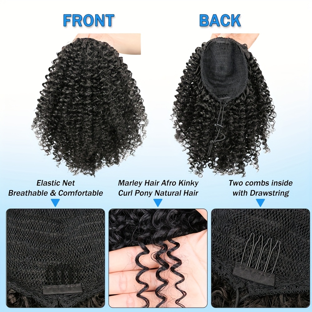 アフロ風のくせっ毛パフポニーテール、人工毛を使用したふんわり - Drawstring Afro Curly Puff Ponytail のレビューと価格