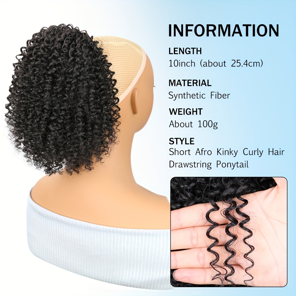 アフロ風のくせっ毛パフポニーテール、人工毛を使用したふんわり - Drawstring Afro Curly Puff Ponytail のレビューと価格