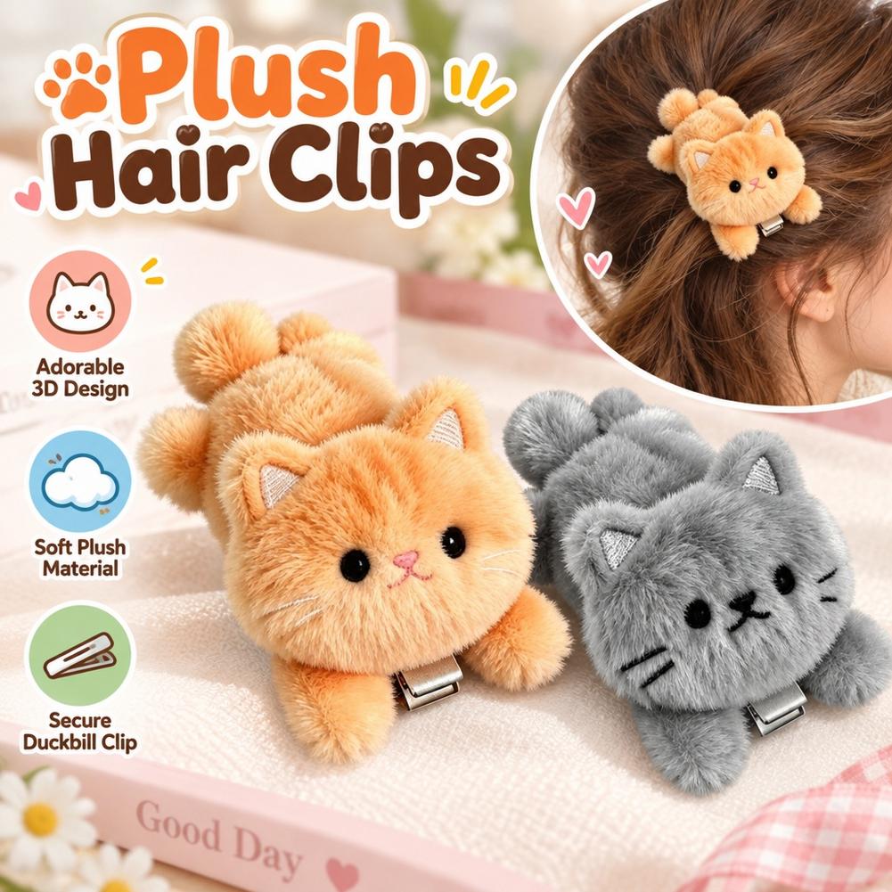 かわいいふわふわの猫のヘアクリップ。ポリエステル製で柔らかく - Hair Bundles のレビューと価格