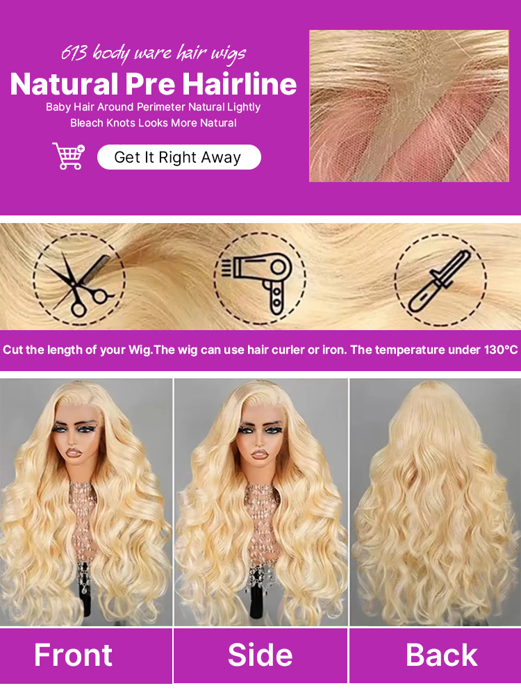 密度220% 613ハニーブロンド ボディウェーブ レースフ - 613 Blonde Body Wave Lace Front Wig のレビューと価格
