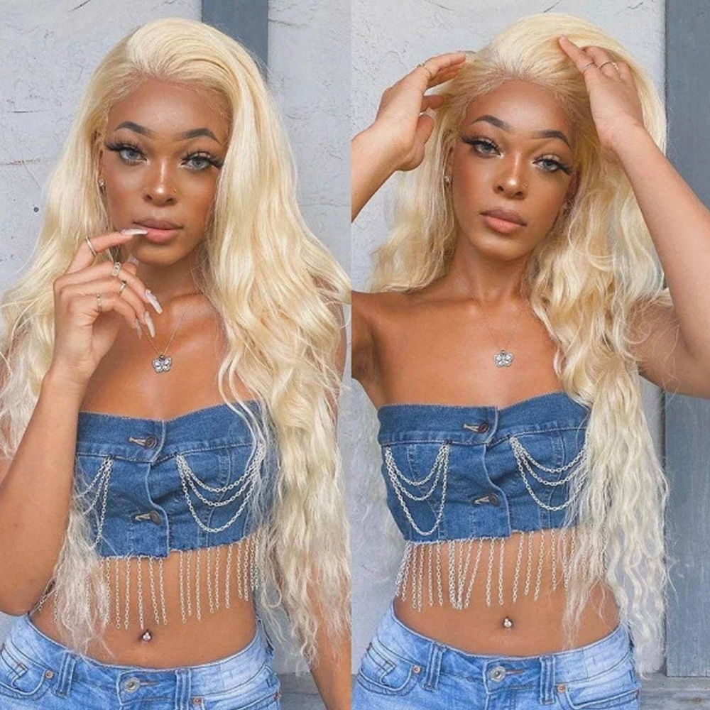 目立たないドローストリング付き、360度HDレースウィッグ、 - 613 Blonde Body Wave Lace Front Wig のレビューと価格